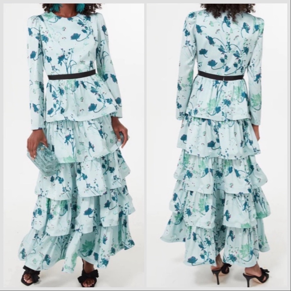 NWOT TUCKERNUCK Indigo Green Blue Bloom Tiered Ruffle Tory Dress Sz XL